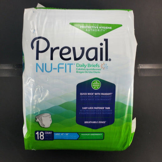 Prevail Nu-Fit Incontinence Brief Large Breathable NU-013/1 Maximum 18 Count