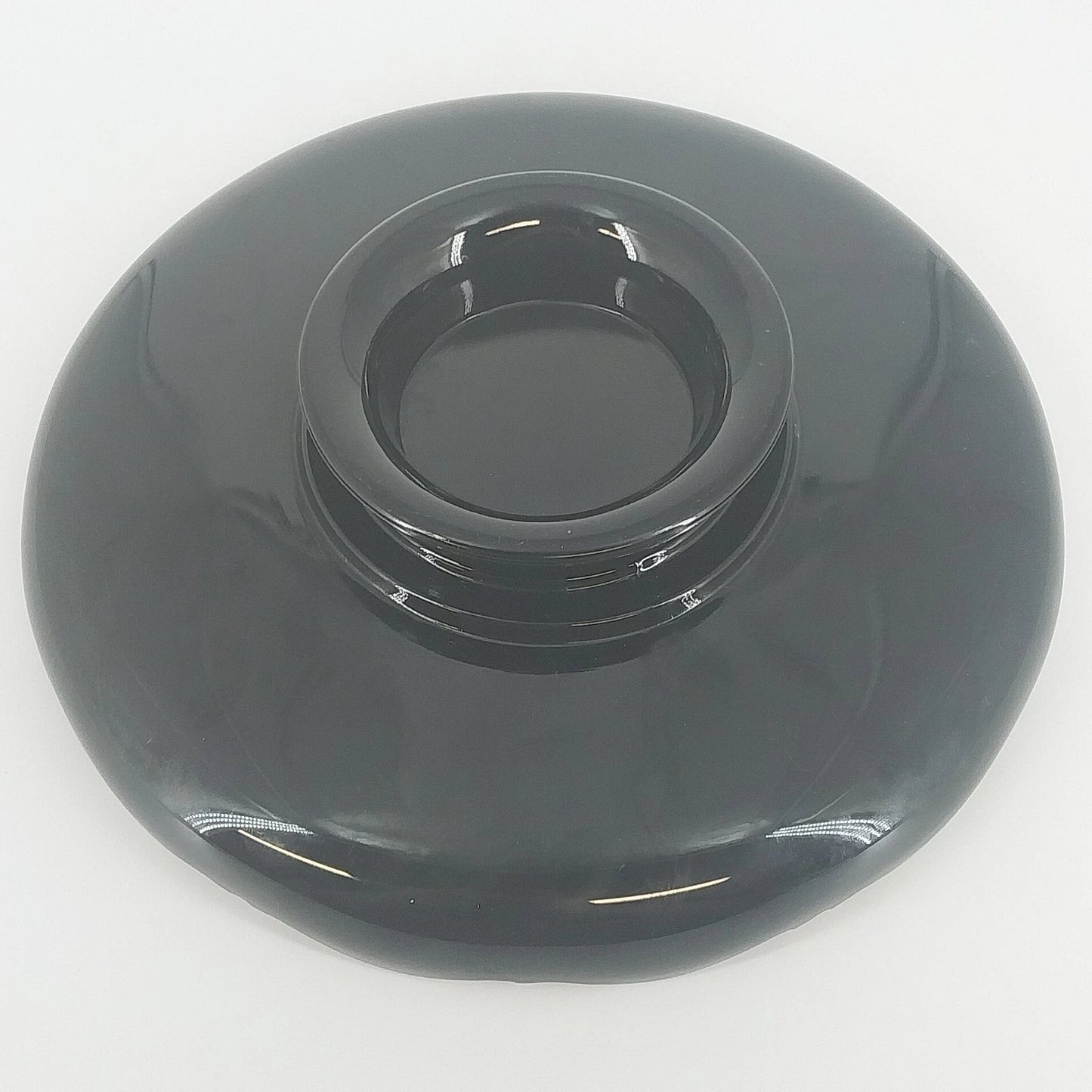 LE Smith Mt Pleasant Black Glass Footed Serving Bowl Scalloped Rim 9.25" Vintage