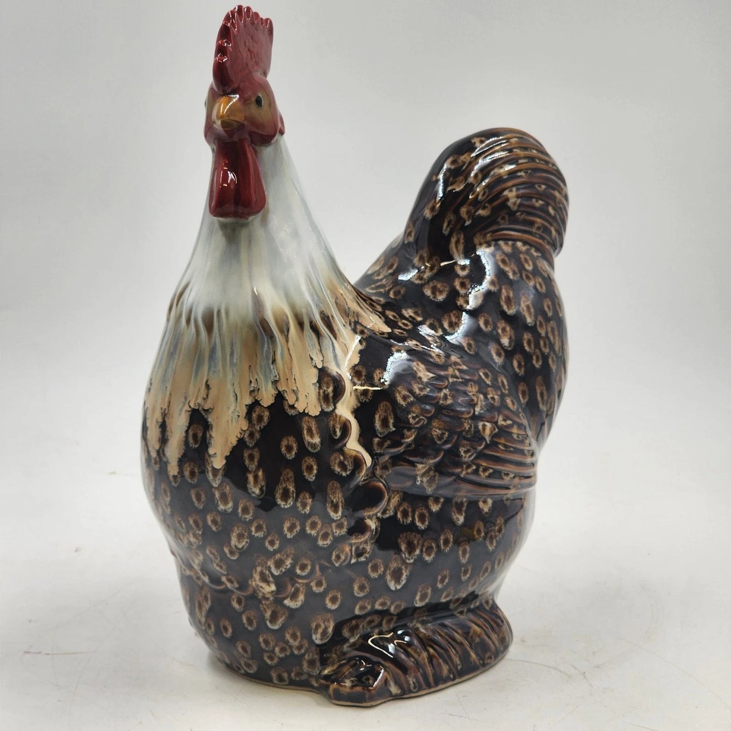 Kavana Decor Ceramic Rooster Figurine Hand Painted Brown 14" Farmhouse Decor