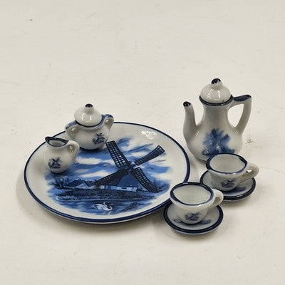 Miniature Tea Set 23774 Blue Windmill 4.5" China w/ Box Collectible Decor