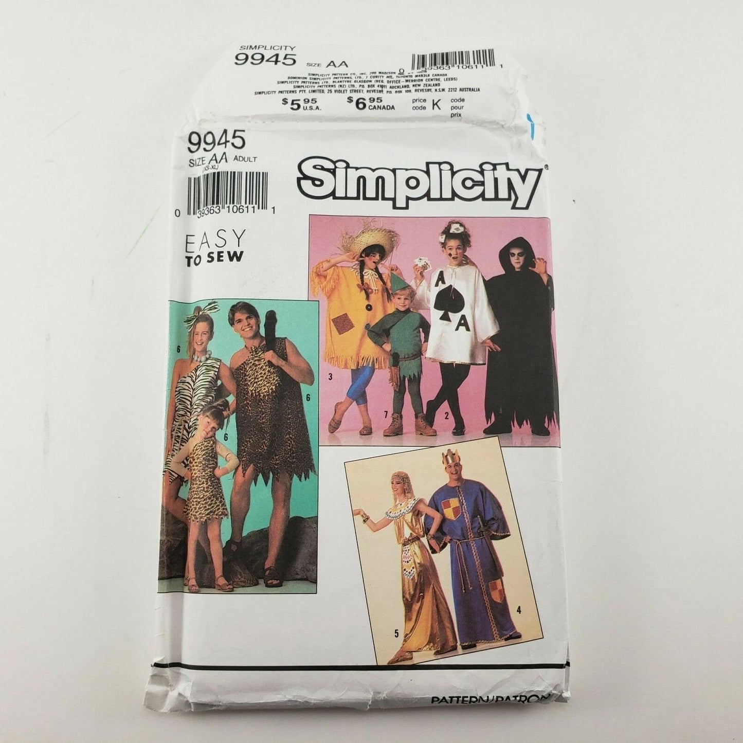 Simplicity 9945 Sewing Pattern Uncut Adult Costume Cave Person Queen King Reaper