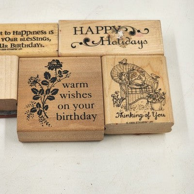 5 Rubber Stamps Warm Wishes Holidays Theme Various Brands Natural Wood