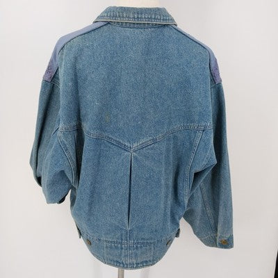 Together! Denim Batwing Jacket Missy S Gold Buttons Lace Trim 1980s Vintage