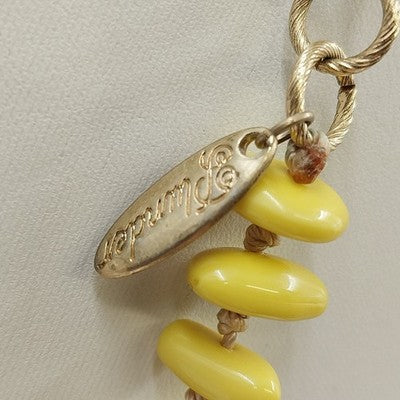 Plunder Alexandra Necklace Gold Tone Chain w Pale Yellow Beads & White Pendant
