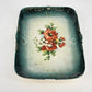 Antique Austrian Porcelain Dresser Vanity Set 5pc Green Lustre Orange Floral Vtg