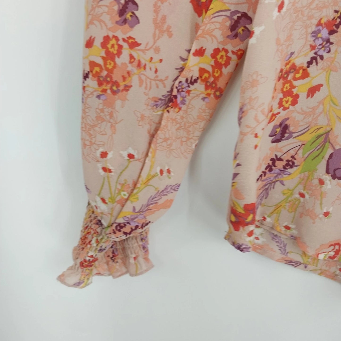 Ophelia Roe Floral Smocked Peasant Blouse Peach Long Sleeve Women's Small