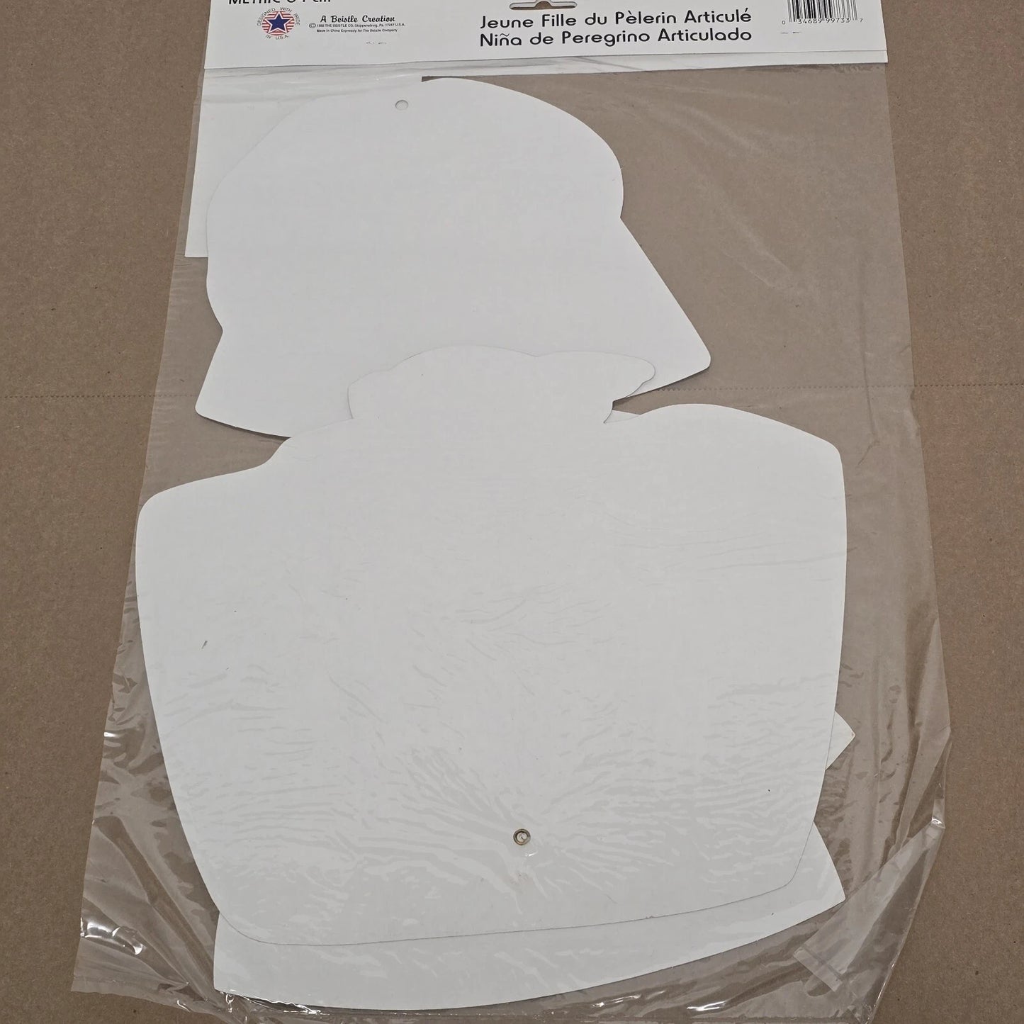 Beistle 25” Pilgrim Girl Jointed Die Cut Cardboard '86 Thanksgiving Fall Harvest