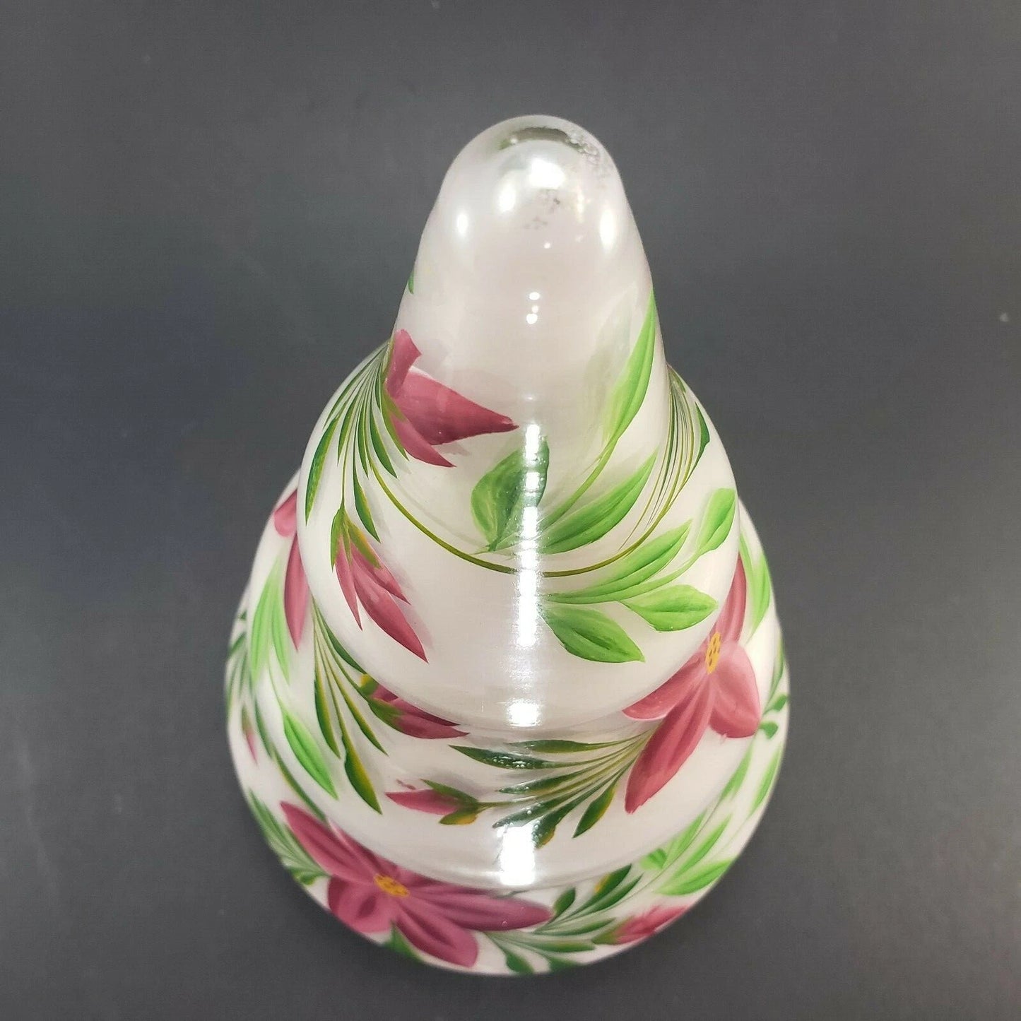 Shabby Chic Frosted Glass Christmas Tree Hand Painted Poinsettia 11.5" NWT India