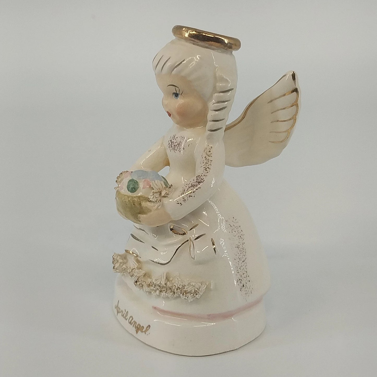Napco April Angel A1364 Easter Bunny Egg Basket Figurine 4" Japan Vintage