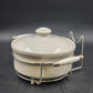 Simpson Ovenstone Casserole Dish with Lid & Silver Plated Serving Caddy 8" Vtg