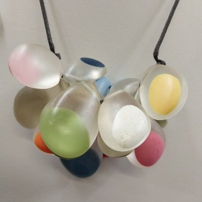 Sylca Signed Acrylic Cluster Bead Pendant Necklace Adjustable Cord Art To Wear