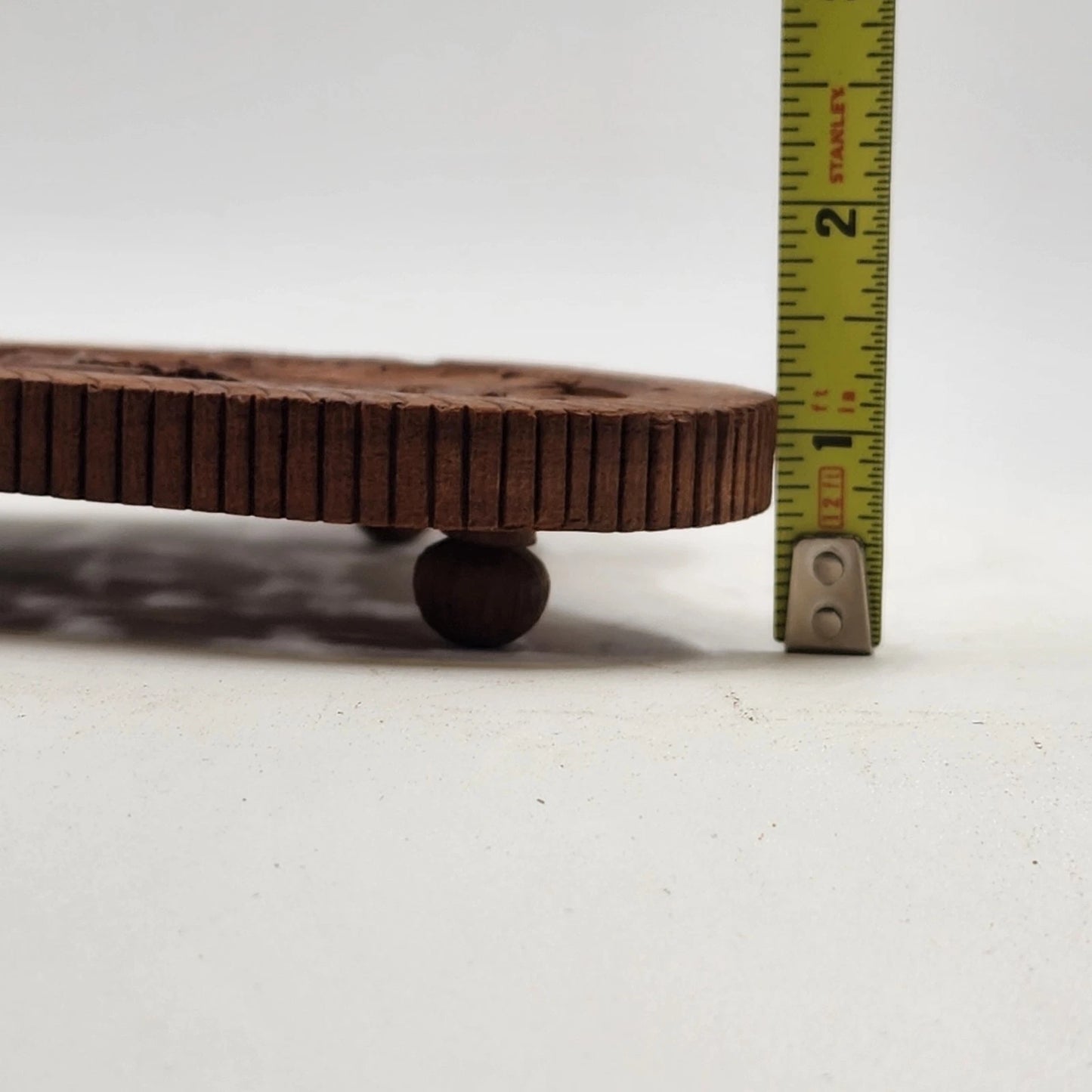 Hand Carved Wood Trivet 8" Square Gold Inlay Floral Design Vented Feet India Vtg