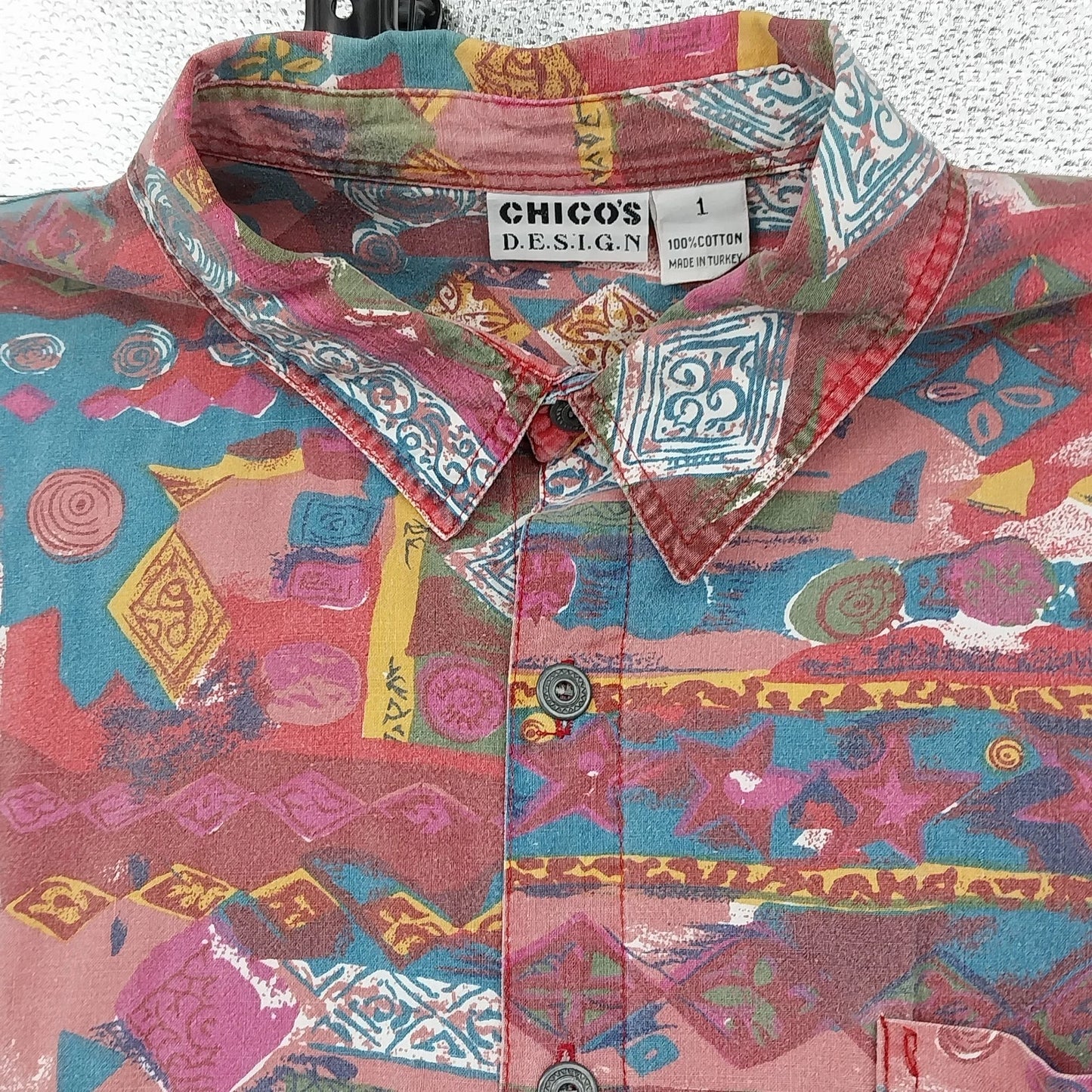 Vintage Chicos Design Geometric Button Up Shirt Womens Size 1