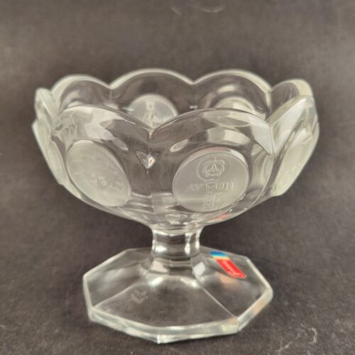 Avon Fostoria Glass Sherbet Dish Footed Bowl Coin Pattern 1977 91st Anniversary