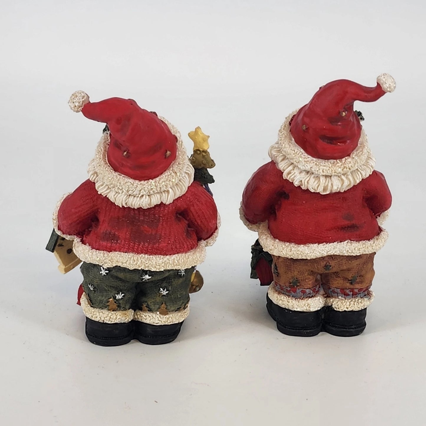 Vintage Don Mechanic Resin Santa Figurines Set Birdhouse Tree
