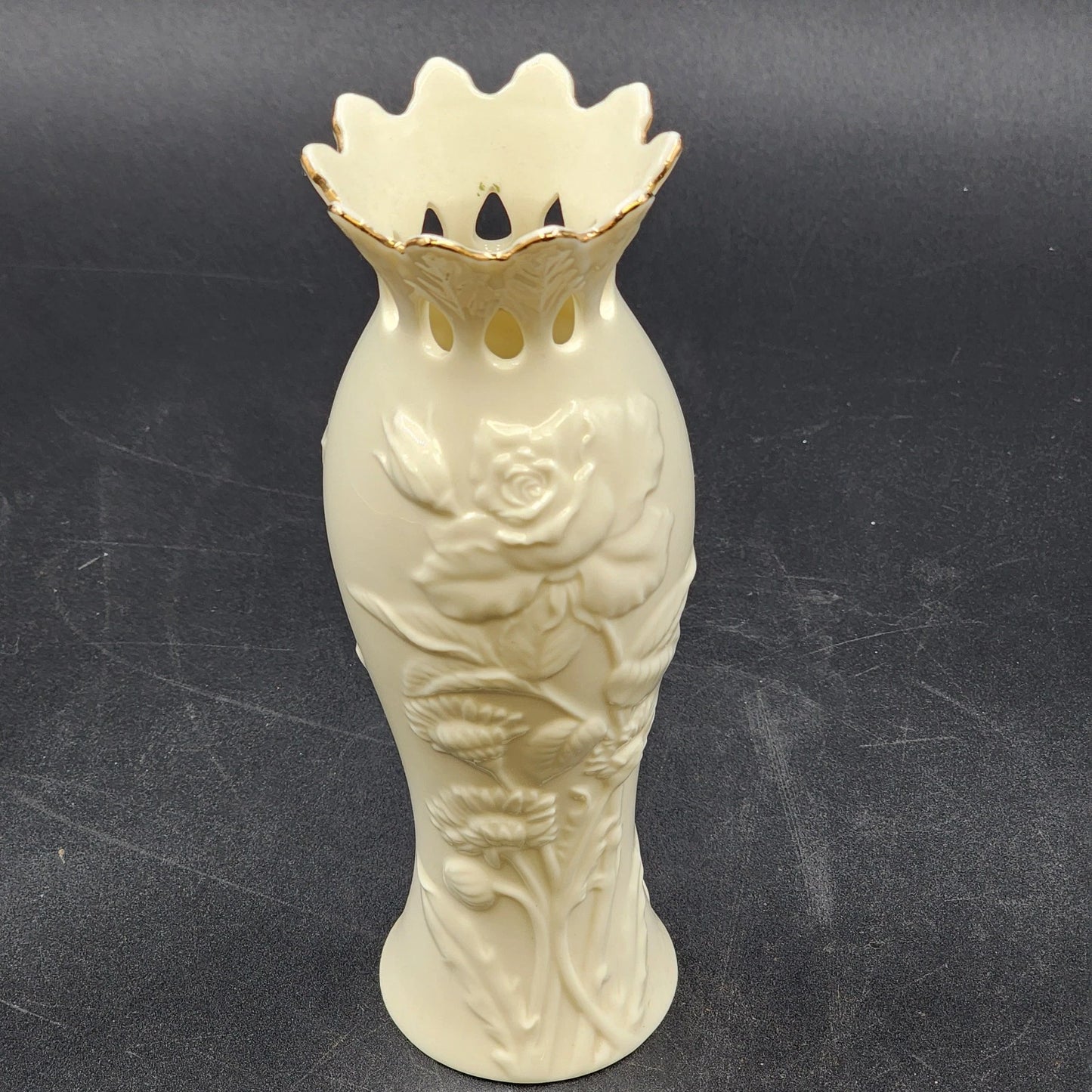 Lenox 8" Bud Vase Breast Cancer Awareness Tea Rose Cream China Gold Trim Floral