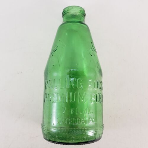 3 Rolling Rock Premium Beer Embossed Pony Green Glass Bottles 7 oz Latrobe PA