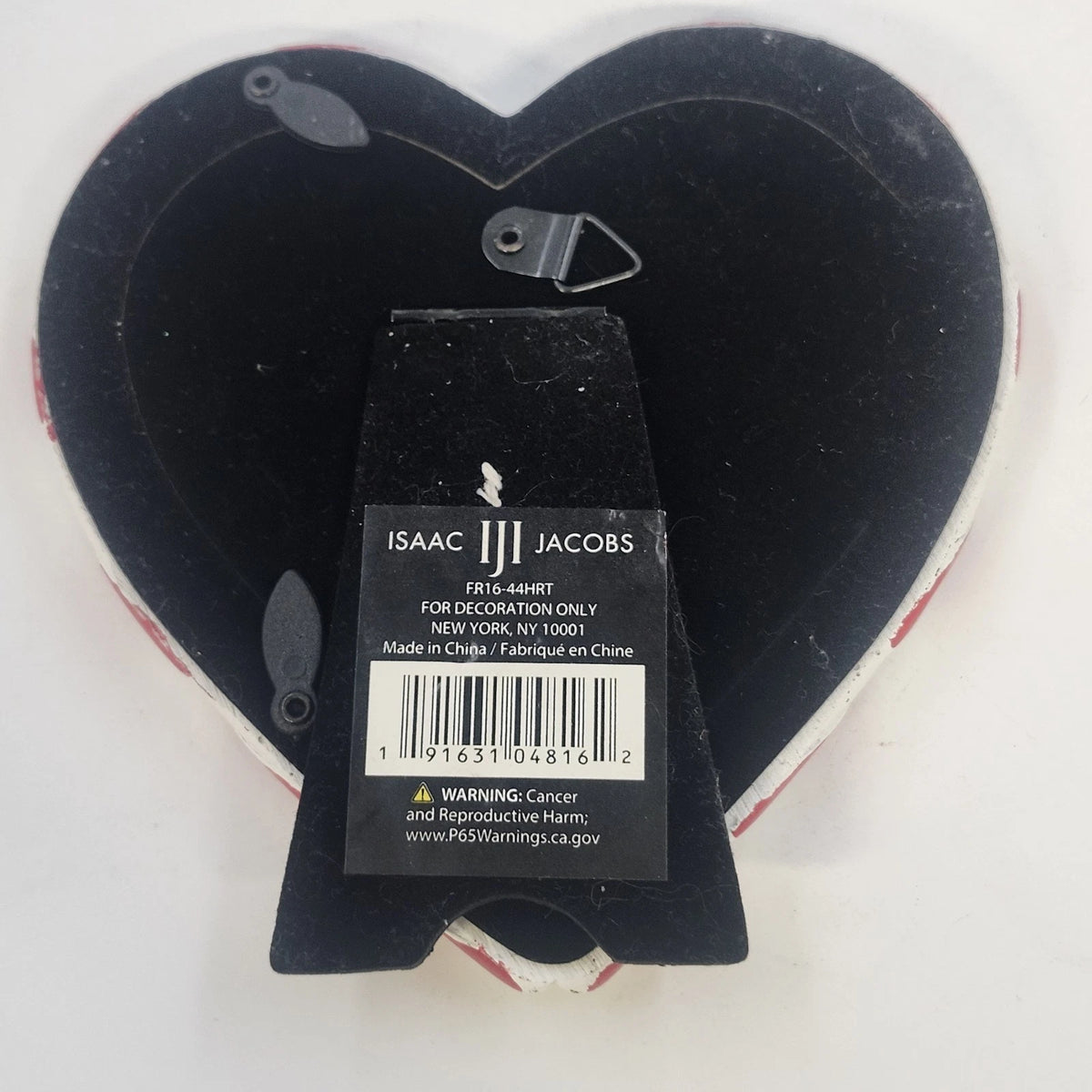 Isaac Jacobs Heart Photo Frame 5" Candy Cane Red White Christmas Holiday China