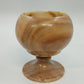 Banded Alabaster Pedestal Candy Dish Lidded Jar Cream Brown Natural Stone 9"