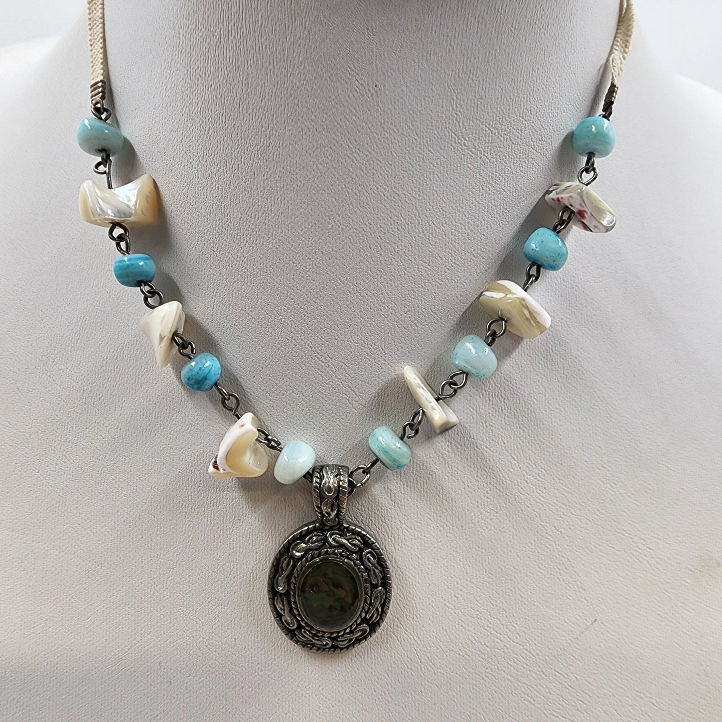 Lot of 3 Necklaces Mixed Beads & Chain Pendant Multistrand Shells & Rhinestone