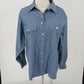 Lizsport Denim Shirt L Pearl Snap Long Sleeve 100% Cotton Blue