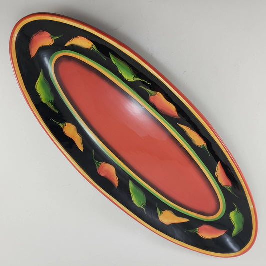 Clay Art StoneLite Jalapeño Oval Serving Platter Hand Painted Chili Peppers 19"