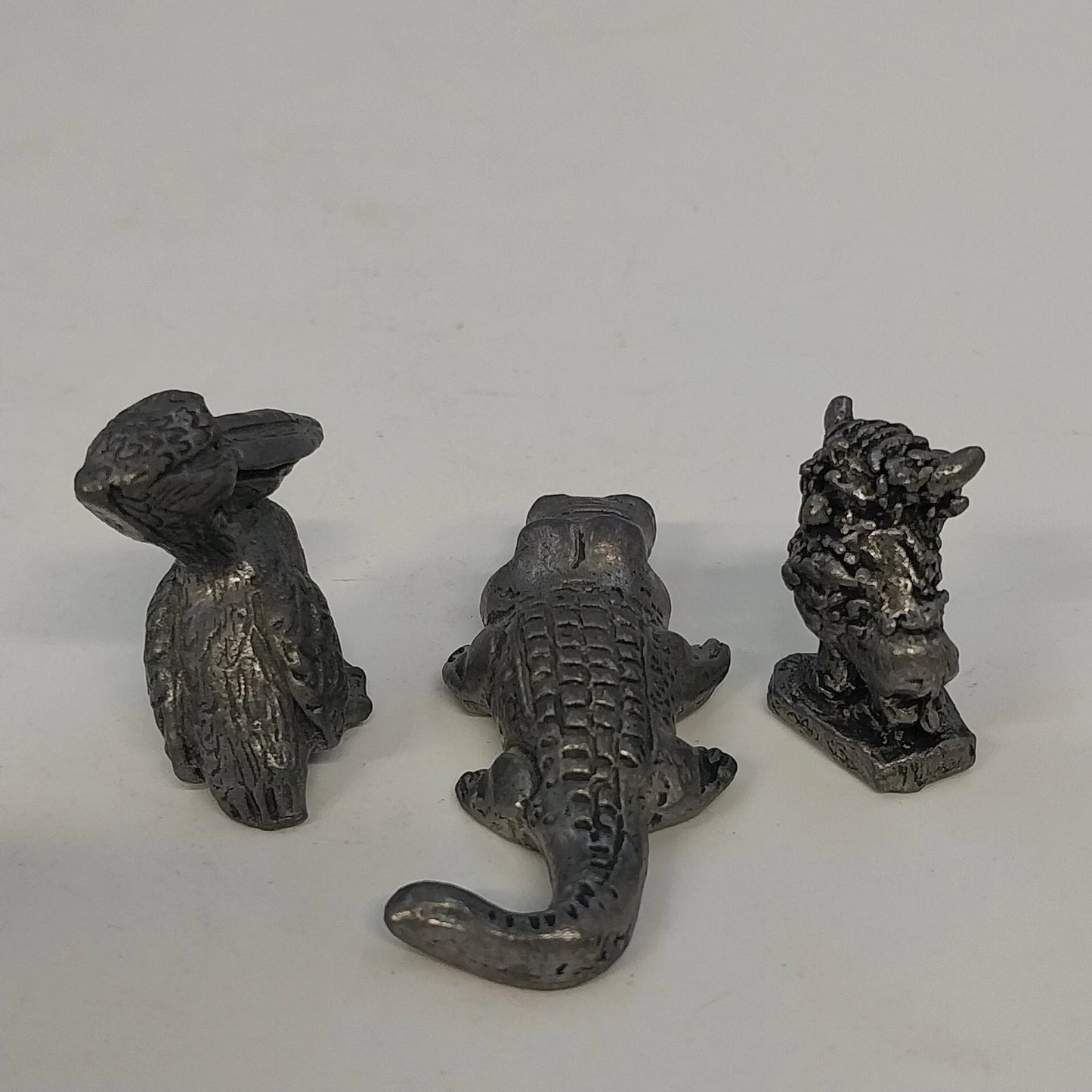 3Pcs Pewter Pelican Alligator Whimsical Creature Miniature Animal Figurines