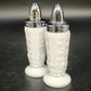 Westmoreland Paneled Grape Milk Glass Salt Pepper Shakers Metal Lids Vintage