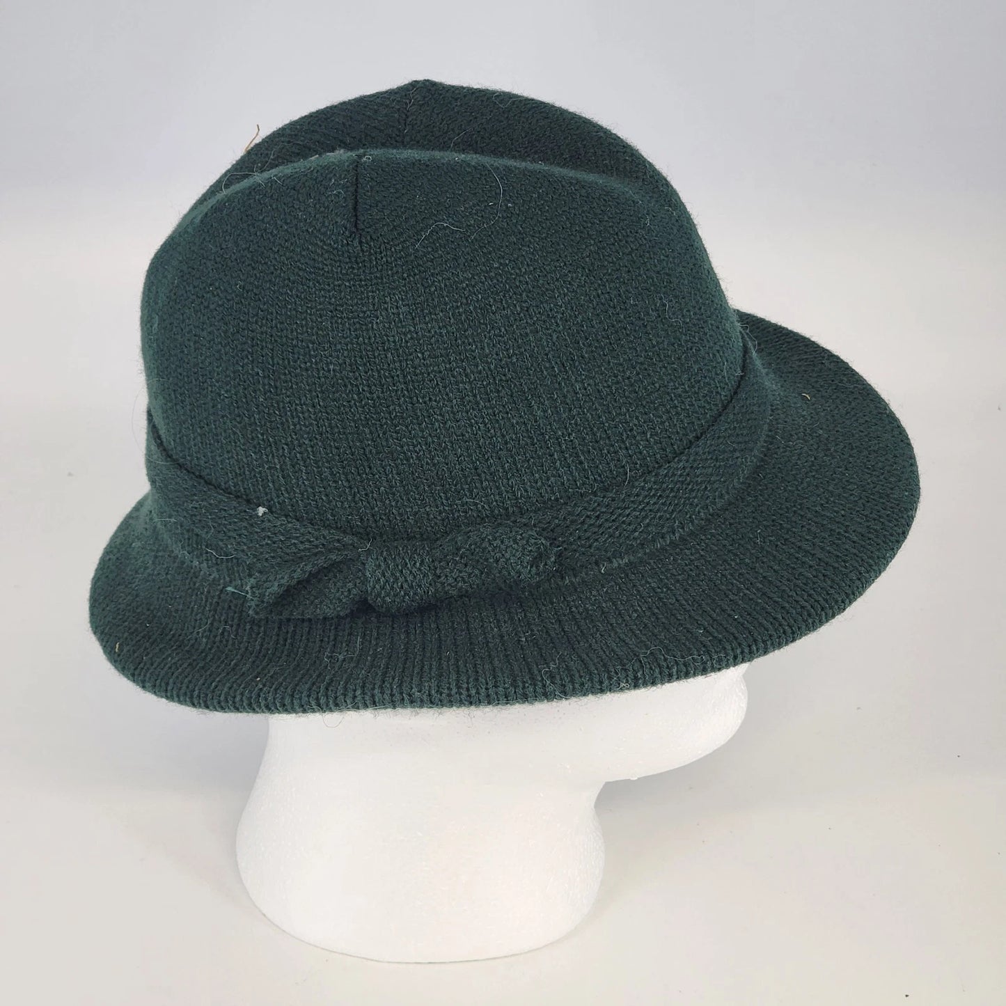 Amalgamated Knit Bowler Women’s Hat Green Wool Fedora Style with Hatpin One Size