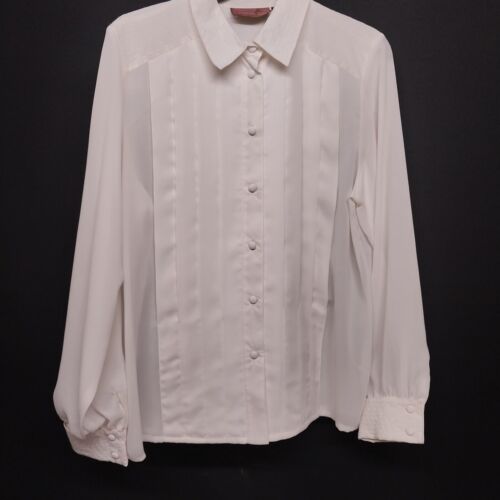 Worthington White Essentials Pleated Long Sleeve Blouse Size 10 Women