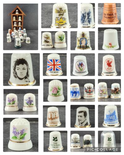 20+ Porcelain Thimbles Display Box Travel Liverpool Beatles Great Britain Flower