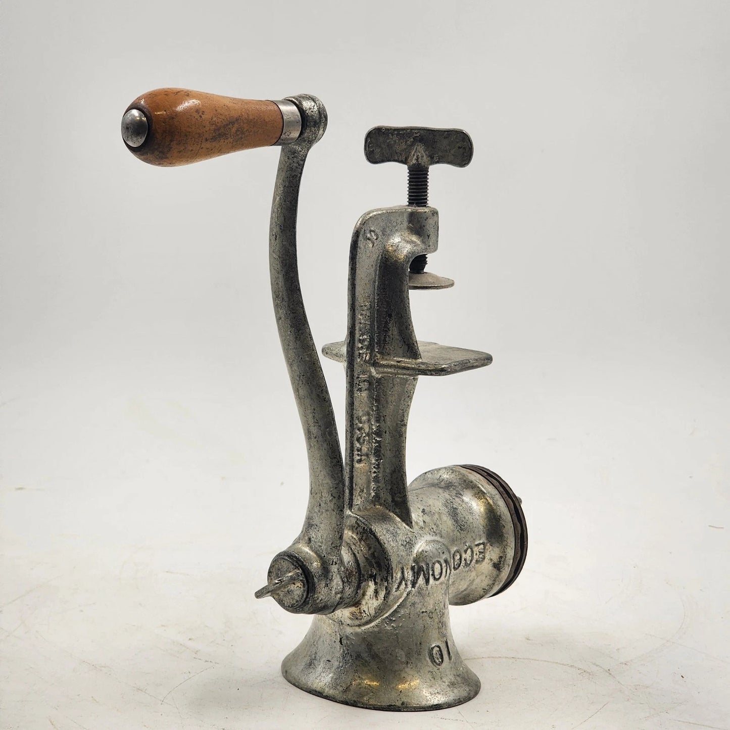 Economy No 10 Cast Iron Meat Grinder 3 Heads Hand Crank Table Clamp