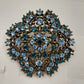 Filigree Brooch Pin Blue Faceted Rhinestones Bronze Tone Juliana Style Vintage