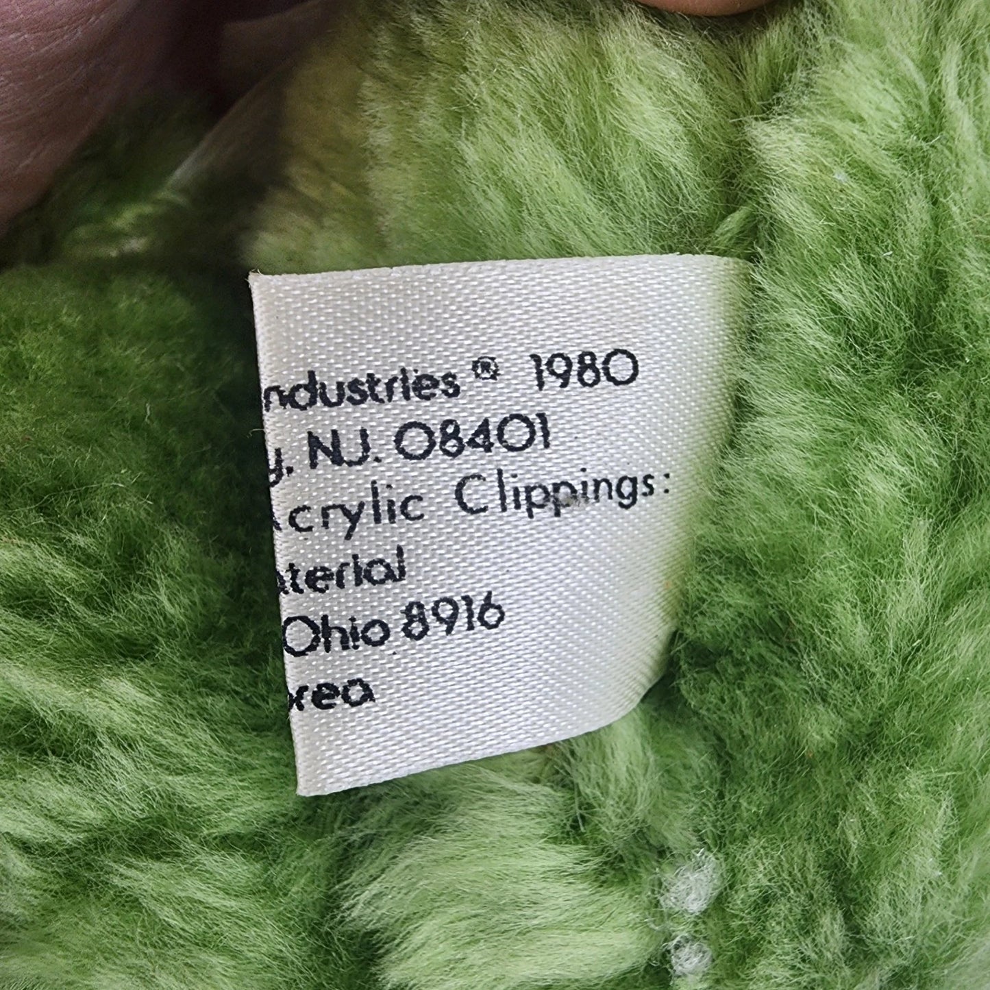 Intrigue Hanging Monkey Plush Green 6" Tall Hook & Loop Hands Korea Vintage 1980