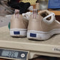 Keds Canvas Sneakers Women Size 8.5 Tan Plum Lace Up Ticking Stripe Casual Shoes