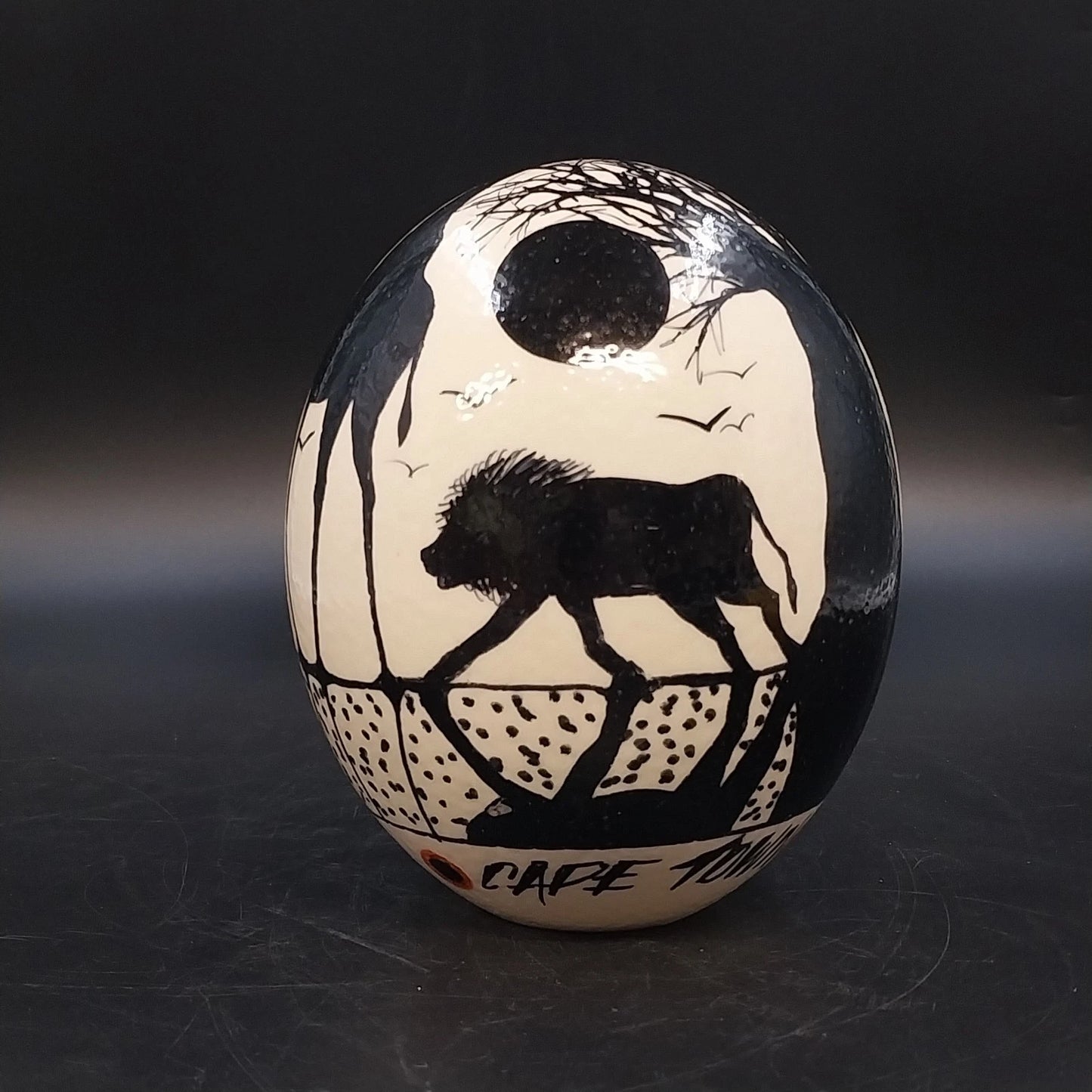 Hand Painted Ostrich Egg Art Cape Town South Africa Safari Wildlife Decor 5.5"