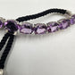 Silver Tone & Purple Crystal Glass Faceted Rhinestone Black Corded Bracelet 3.5"
