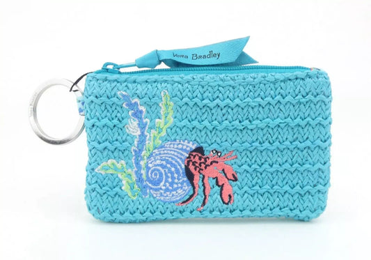 Vera Bradley Straw Zip Travel ID Case Antilles Treasure NWT 5 x 3 Crab Aqua Blue