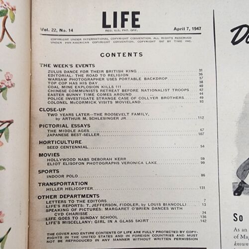 Life Magazine April 7 1947 West Hartford CT Sunday School Pupils plus FDR Family