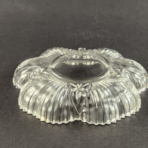 Clear Glass Nut/Candy Dish Shamrock Clover Leaf Shaped with Stem Ribbed Vintage