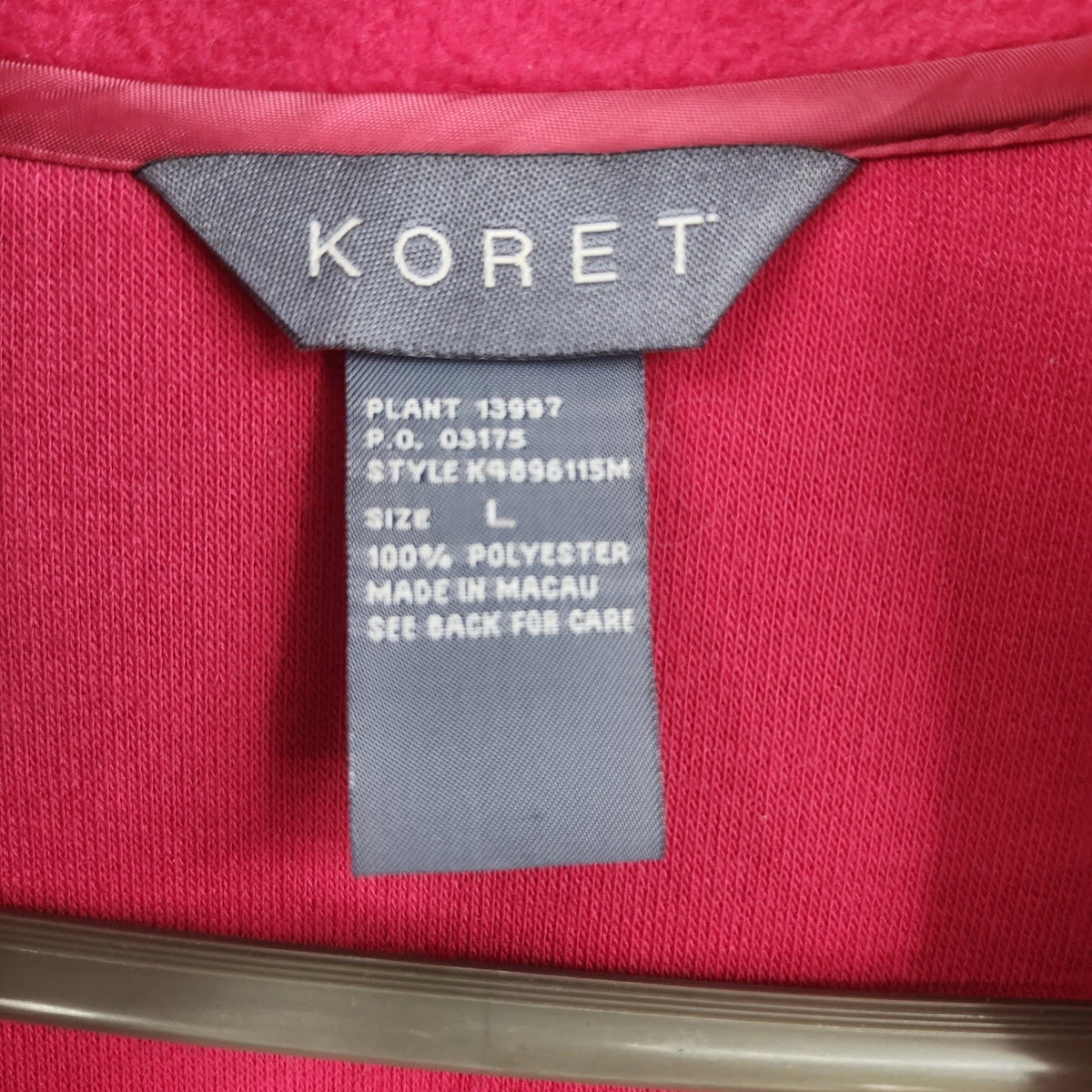 Koret Women's Large Red Fleece Jacket Full Zip Pockets Polyester Macau Vintage