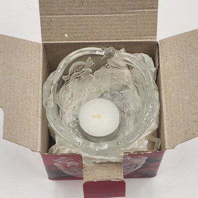 Mikasa Christmas Holiday Lights Candle Holder w Angels Crystal Frosted Glass 3"