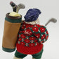 Golfing Santa Figurine Holiday Decoration 10" Fabric Mache Red Sweater Golf Bag