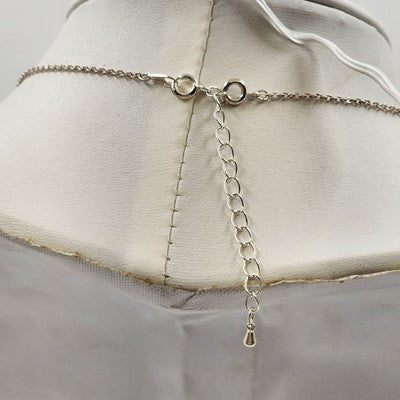 Silver Tone Chain with Rhinestones & Black Onyx Teardrop Stone 9" Long Necklace