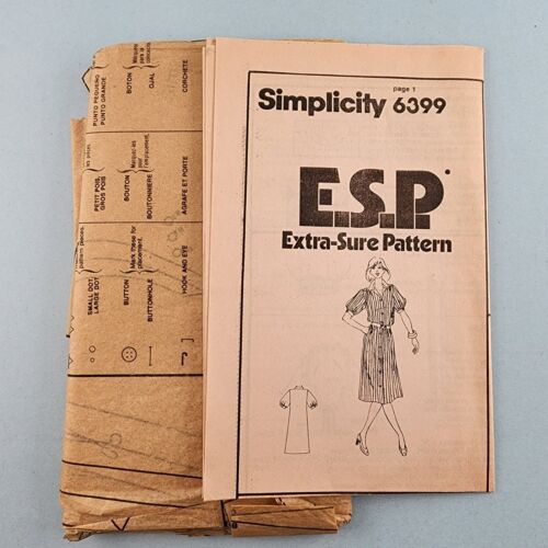 Simplicity ESP 6399 Vintage Sewing Pattern Misses Shirtwaist Dress Sz U 16 18 20