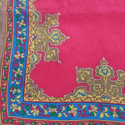 Oscar de la Renta Vintage Silk Red Scarf 10"x50" Blue Geometric Arabesque Signed