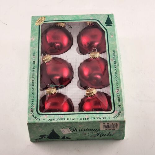 Christmas By Krebs Glass Ornaments 6 pk Red Crimson Jewel Vintage Crown Top 2.5"