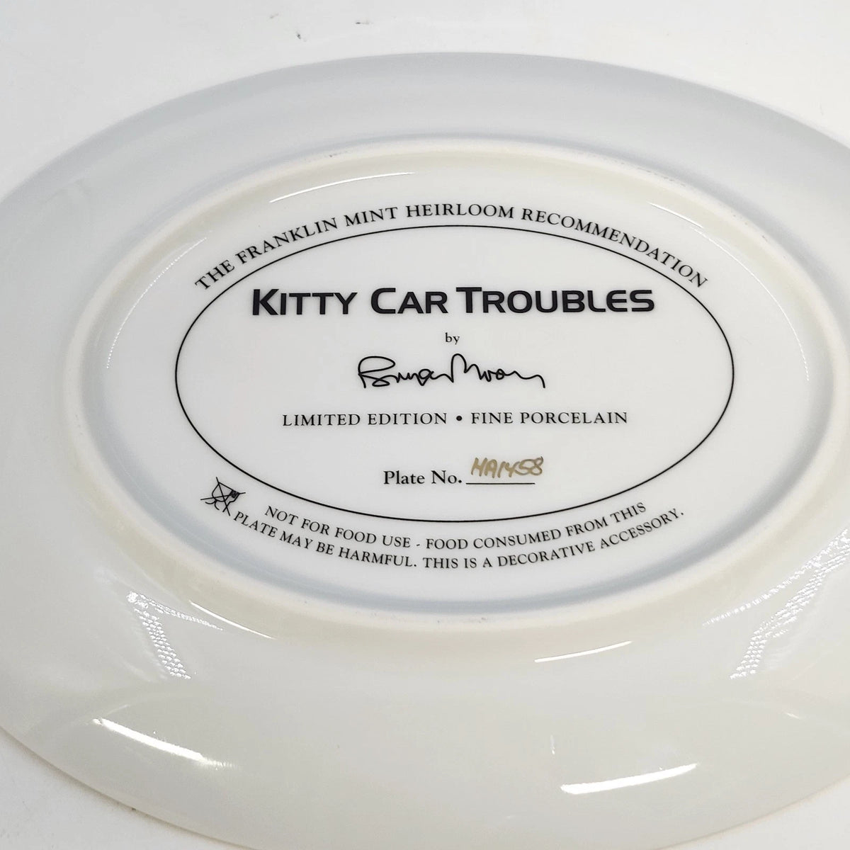 Franklin Mint Kitty Car Troubles Bryan Moon Porcelain Plate Limited Edition COA