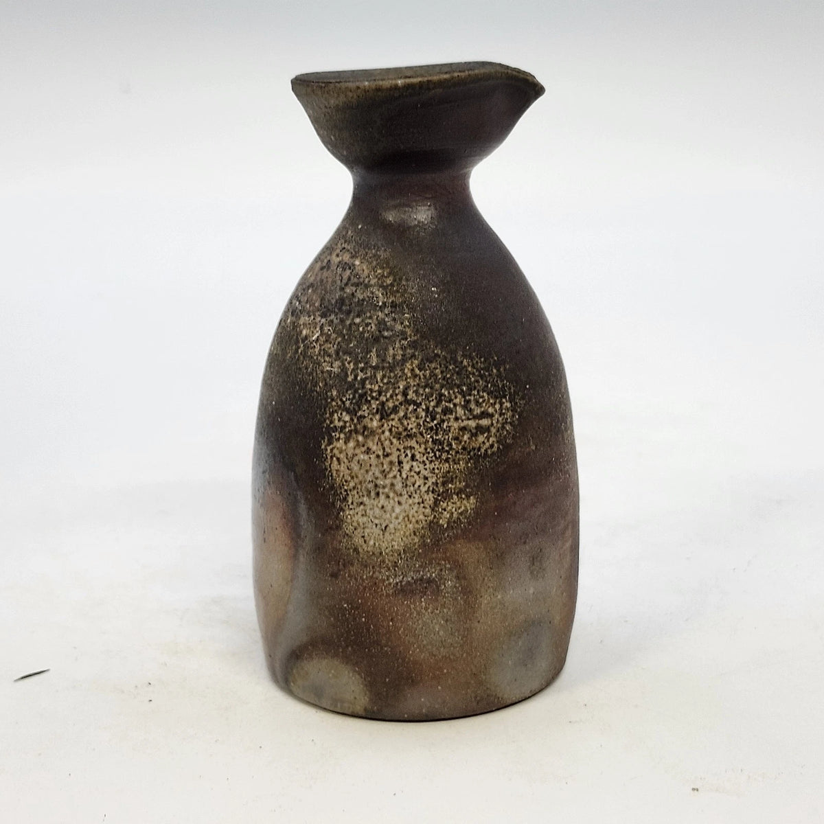Studio Art Pottery Sake Pitcher Small Vase Pinched Pour Spout Dark Brown 4.5"