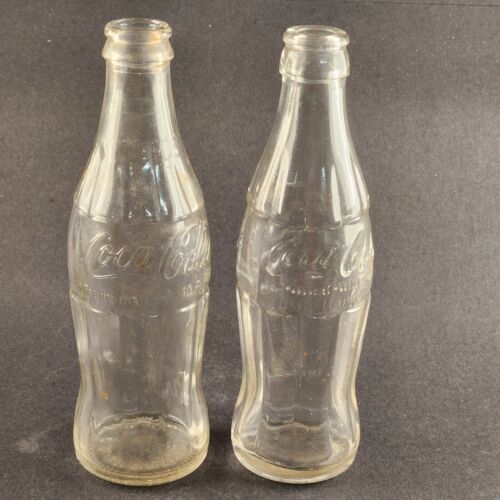 Set of Two Coca-Cola Clear Glass Bottles Vintage 8" Tall 8 Fl Oz